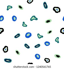 Light Blue, Green vector seamless backdrop with dots. Glitter abstract illustration with blurred drops of rain. Pattern for design of window blinds, curtains.