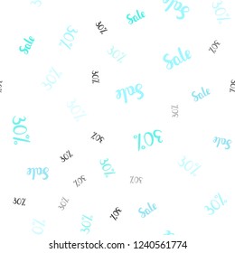 Light Blue, Green vector seamless background with 30 % signs of sales. Abstract illustration with colorful gradient symbols of sales. Backdrop for super sales on Black Friday.
