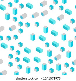 Light Blue, Green vector seamless, isometric pattern in square style. Illustration with set of colorful rectangles. Template for business cards, websites.