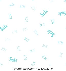 Light Blue, Green vector seamless template with 30%, 40%, 50% selling. Abstract illustration with colorful gradient symbols of sales. Backdrop for mega promotions, discounts.