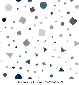 Light Blue, Green vector seamless background with triangles, circles, cubes. Illustration with set of colorful circles, triangles, squares. Pattern for design of fabric, wallpapers.