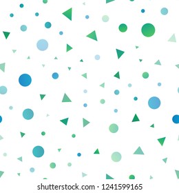 Light Blue, Green vector seamless background with triangles, circles. Illustration with set of colorful circles, triangles. Trendy design for wallpaper, fabric makers.