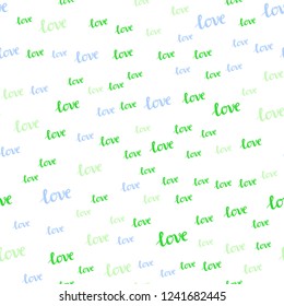 Light Blue, Green vector seamless texture with words LOVE YOU. Phrase LOVE YOU with colorful gradient in abstract style. Pattern for trendy fabric, wallpapers.