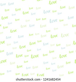 Light Blue, Green vector seamless template with text LOVE YOU. Illustration with colorful phrase LOVE YOU in romantic style. Texture for window blinds, curtains.