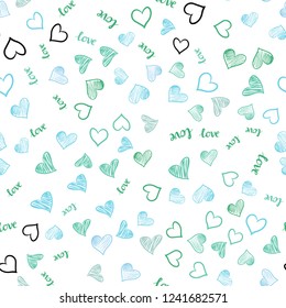 Light Blue, Green vector seamless template with text LOVE YOU, hearts. Illustration with phrase LOVE YOU, hearts for valentine's day. Design for wallpaper, fabric makers.