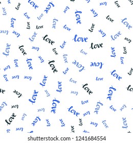 Light Blue, Green vector seamless cover with quote LOVE YOU. Colorful illustration with quote LOVE YOU in celebration style. Texture for window blinds, curtains.
