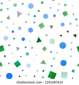 Light Blue, Green vector seamless backdrop with lines, circles, rhombus. Abstract gradient illustration with circles, triangles, cubes. Trendy design for wallpaper, fabric makers.