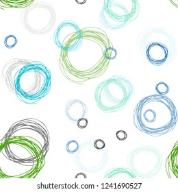 Light Blue, Green vector seamless backdrop with dots. Blurred decorative design in abstract style with bubbles. Texture for window blinds, curtains.