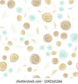 Light Blue, Green vector seamless doodle backdrop with leaves and flowers. Abstract illustration with leaves, flowers in doodles style. Texture for window blinds, curtains.