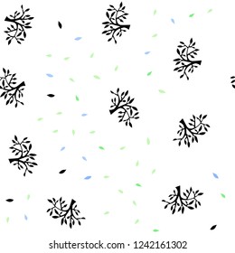 Light Blue, Green vector seamless elegant pattern with leaves, branches. Colorful illustration in doodle style with leaves, branches. Pattern for design of fabric, wallpapers.