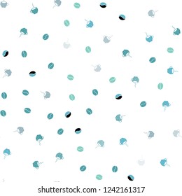 Light Blue, Green vector seamless texture with coffee beans, mugs. Gradient abstract collection of coffee cups and beans. Pattern for menu of cafes and restaurants.
