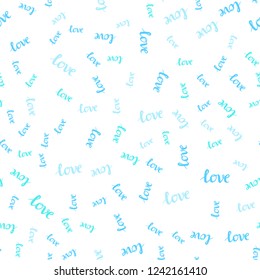 Light Blue, Green vector seamless pattern with phrase LOVE YOU. Phrase LOVE YOU with colorful gradient in abstract style. Template for business cards, websites.