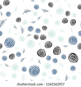 Light Blue, Green vector seamless doodle template with leaves and flowers. Colorful illustration in doodle style with leaves, flowers. Pattern for design of fabric, wallpapers.