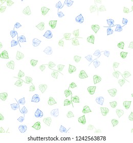 Light Blue, Green vector seamless doodle texture with leaves. leaves on elegant natural pattern with gradient. Pattern for design of fabric, wallpapers.