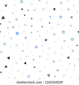 Light Blue, Green vector seamless texture with poly style with circles, cubes. Abstract gradient illustration with circles, triangles, cubes. Template for business cards, websites.