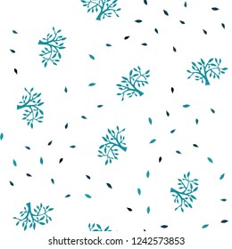 Light Blue, Green vector seamless doodle template with leaves, branches. Brand new colored illustration with leaves and branches. Design for wallpaper, fabric makers.