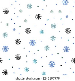 Light Blue, Green vector seamless layout with bright snowflakes. Colorful decorative design in xmas style with snow. Trendy design for wallpaper, fabric makers.