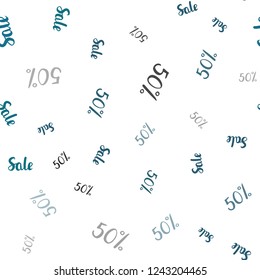 Light Blue, Green vector seamless template with 50% selling. Illustration with signs of sales on abstract template. Design for business ads, commercials.