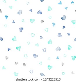 Light Blue, Green vector seamless layout with sweet hearts. Decorative shining illustration with hearts on abstract template. Pattern for marriage gifts, congratulations.
