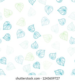 Light Blue, Green vector seamless elegant background with leaves. An elegant bright illustration with leaves in Natural style. Pattern for design of window blinds, curtains.