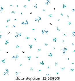 Light Blue, Green vector seamless doodle template with leaves. Shining colored illustration with leaves in doodle style. Design for textile, fabric, wallpapers.
