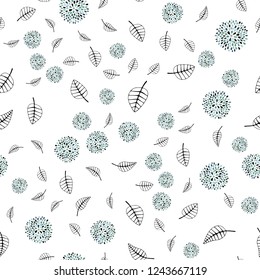Light Blue, Green vector seamless doodle backdrop with leaves, flowers. Colorful abstract illustration with leaves in doodle style. Pattern for design of window blinds, curtains.