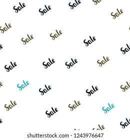 Light Blue, Green vector seamless template with selling words. Illustration with signs of sales on abstract template. Pattern for ads, posters, banners of sales.