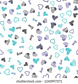 Light Blue, Green vector seamless cover with quote LOVE YOU, hearts. Colorful illustration with quote LOVE YOU, hearts. Template for business cards, websites.