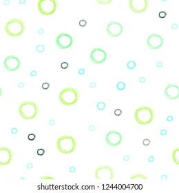 Light Blue, Green vector seamless backdrop with dots. Glitter abstract illustration with blurred drops of rain. Pattern can be used as texture of wallpapers.