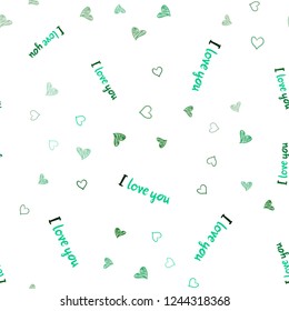 Light Blue, Green vector seamless texture with lovely hearts. Beautiful colored illustration with hearts in celebration style. Template for Valentine's greeting postcards.