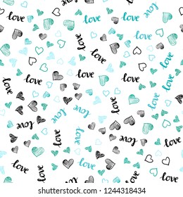 Light Blue, Green vector seamless backdrop with phrase LOVE YOU, hearts. Illustration with phrase LOVE YOU, hearts for valentine's day. Design for wallpaper, fabric makers.