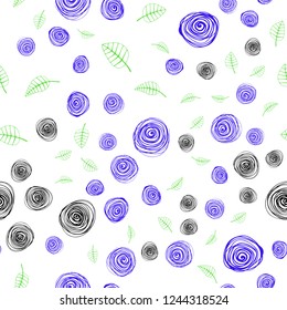 Light Blue, Green vector seamless doodle backdrop with leaves and flowers. Colorful abstract illustration with leaves in doodle style. Texture for window blinds, curtains.