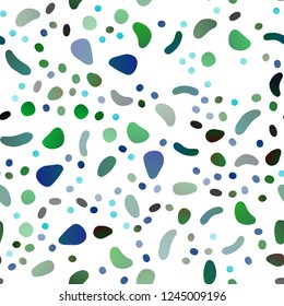 Light Blue, Green vector seamless template with spots. Glitter abstract illustration with blurred drops of rain. Template for business cards, websites.