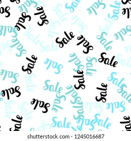 Light Blue, Green vector seamless texture with selling prices 70, 90 %. Colored words of sales with gradient on white background. Template for season sales, shopping ads.