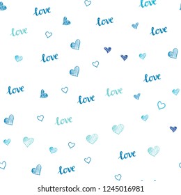 Light Blue, Green vector seamless template with text LOVE YOU, hearts. Romantic illustration with colorful phrase LOVE YOU, hearts. Design for wallpaper, fabric makers.