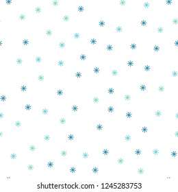 Light Blue, Green vector seamless texture with colored snowflakes. Colorful decorative design in xmas style with snow. Template for business cards, websites.