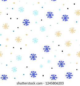Light Blue, Green vector seamless cover with beautiful snowflakes. Shining colorful illustration with snow on abstract template. Trendy design for wallpaper, fabric makers.