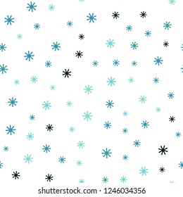 Light Blue, Green vector seamless cover with beautiful snowflakes. Glitter abstract illustration with crystals of ice. Template for business cards, websites.