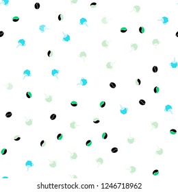 Light Blue, Green vector seamless layout with coffee set. Gradient abstract collection of coffee cups and beans. Pattern for ads of breakfast, lunch, dinner.