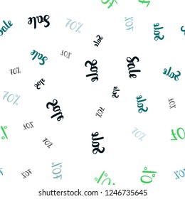 Light Blue, Green vector seamless cover with symbols of 70 % sales. Illustration with signs of sales on abstract template. Backdrop for mega promotions, discounts.