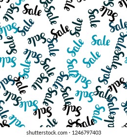 Light Blue, Green vector seamless cover with symbols of 70, 90 % sales. Colored words of sales with gradient on white background. Pattern for ads, posters, banners of sales.
