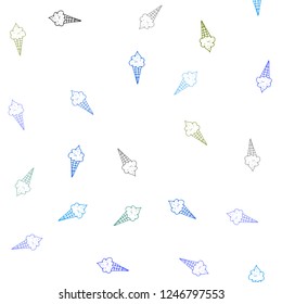 Light Blue, Green vector seamless background with ice-cream cones. Decorative illustration with ice-cream on abstract template. Doodle design for your business advert of cafes.