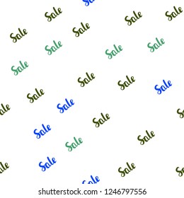 Light Blue, Green vector seamless template with selling words. Colored words of sales with gradient on white background. Template for season sales, shopping ads.