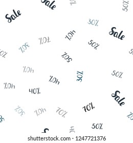 Light Blue, Green vector seamless texture with selling prices 30, 40, 50 %. Colorful set of  percentage signs in simple style. Pattern for ads, posters, banners of sales.