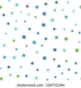 Light Blue, Green vector seamless background with xmas snowflakes. Modern geometrical abstract illustration with snowflakes. Design for wallpaper, fabric makers.