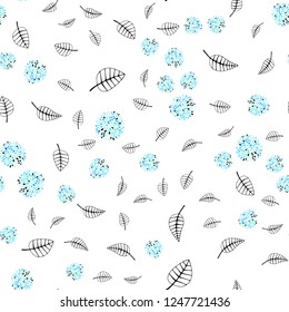 Light Blue, Green vector seamless doodle layout with leaves, flowers. Colorful illustration in doodle style with leaves, flowers. Pattern for design of fabric, wallpapers.
