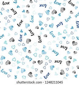 Light Blue, Green vector seamless template with text LOVE YOU, hearts. Romantic illustration with colorful phrase LOVE YOU, hearts. Pattern for trendy fabric, wallpapers.