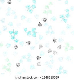 Light Blue, Green vector seamless abstract backdrop with leaves. Blurred decorative design in Indian style with leaves. Pattern for trendy fabric, wallpapers.