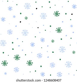 Light Blue, Green vector seamless layout with bright snowflakes. Modern geometrical abstract illustration with snowflakes. Pattern for design of fabric, wallpapers.