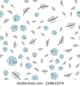 Light Blue, Green vector seamless elegant template with leaves, flowers. Gradient Leaves, flowers on white background. Template for business cards, websites.